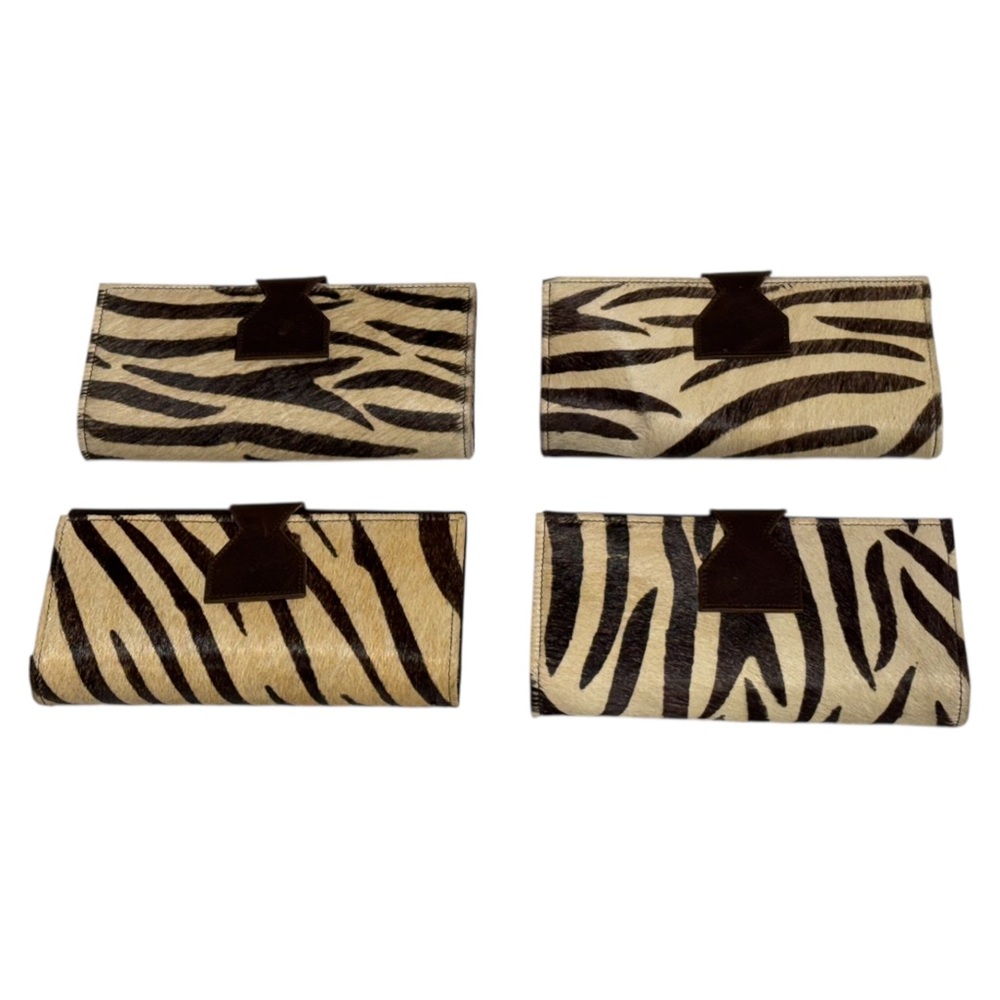 Lot Of 4 Real Handmade Animal Print Fur Leather Loop Closure Wallet/Hand Clutch